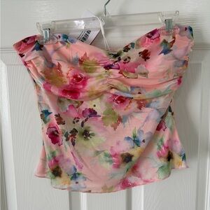 Floral Pink Strapless Top
